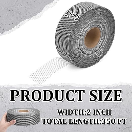 350 ft x 2 Inch Cement Board Joint Tape Self Adhesive Durable Gray Fiberglass Mesh Drywall Mesh Repair Tape for Cement Board Joints Repairing, Sealing and Strengthening