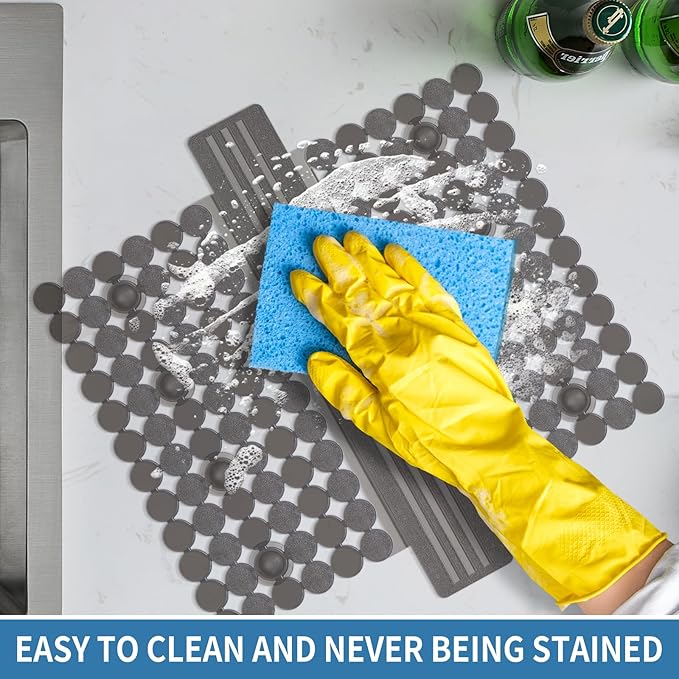 Bligli Plastic Sink Saddle, Sink Divider Mat with Strong Suction Cups, Kitchen Divided Sink Protector Mat for Glassware Dishes, Easy to Clean and No Smell, 9.5" x 12", Translucent Grey