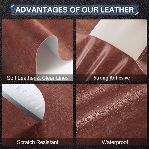 OAZ Leather Repair Kit for Furniture 4"x 63" Leather Tape Repair Patch Self Adhesive Sofa Vinyl Repair Patch Kit for Car Seat,Couch,Boat Seat,Chair - Classic Red Brown