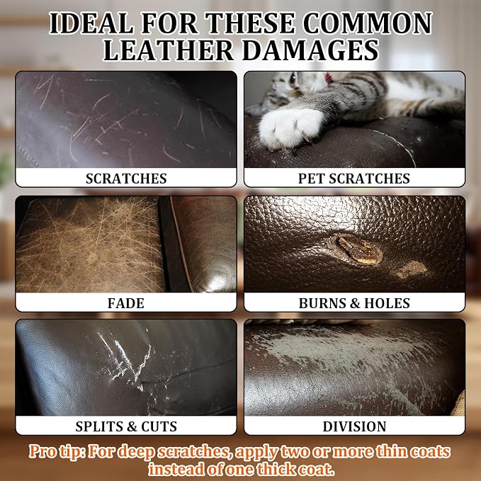 Car Leather Repair Kit for Furniture, Vinyl Repair Kit for Car Interiors Seat,Fixes Tears, Holes, Scratches and Peeling, Restores Faux, Artificial, and Genuine Leather (Ten Colors)