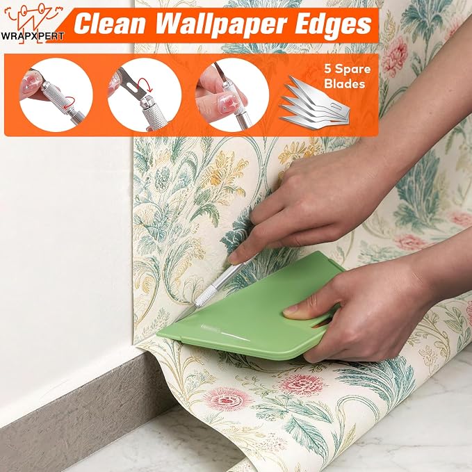 WRAPXPERT Wallpaper Tools, Wallpaper Kit Smoothing Tools for Peel and Stick, Wallpaper Installation Kits for Wallpaper Hanging, Contact Paper, Bathroom, Vinyl Backsplash Tile, Window Film Applying