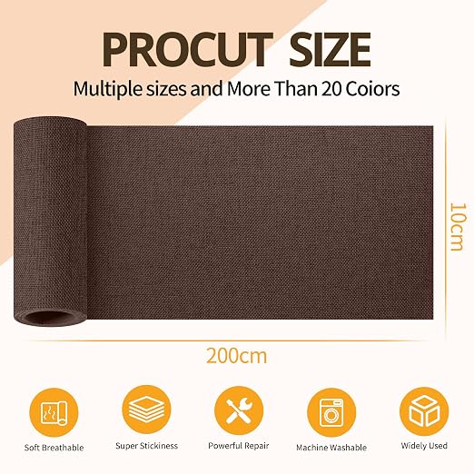 Fabric Repair Tape, Self-Adhesive Couch Patch Repair Fabric Patches for Furniture, Couch Repairing Kit Tape for Upholstery, Carpets, Chairs, Sofas, Pillows Linen 4x80 Inch Dark Brown