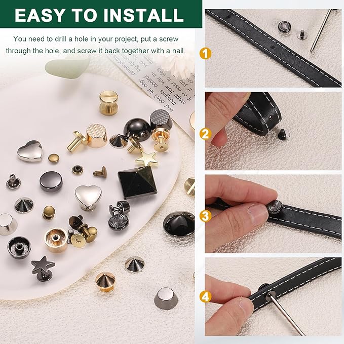 uxcell 300 Sets Double Cap Leather Rivets, 6x10mm Round Cap Metal Studs Rivets for Leather Craft Repair DIY Purse Belts Bags Shoes, Bronze