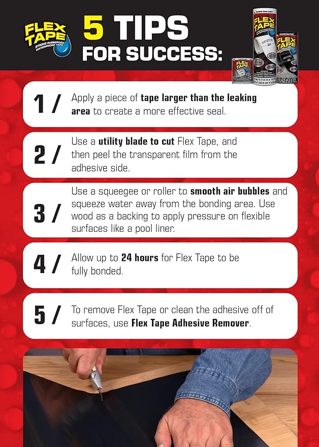 Flex Tape, Mini, Black, Original Thick Flexible Rubberized Waterproof Tape - Seal and Patch Leaks, Works Underwater, Indoor Outdoor Projects - Home RV Roof Plumbing and Pool Repairs