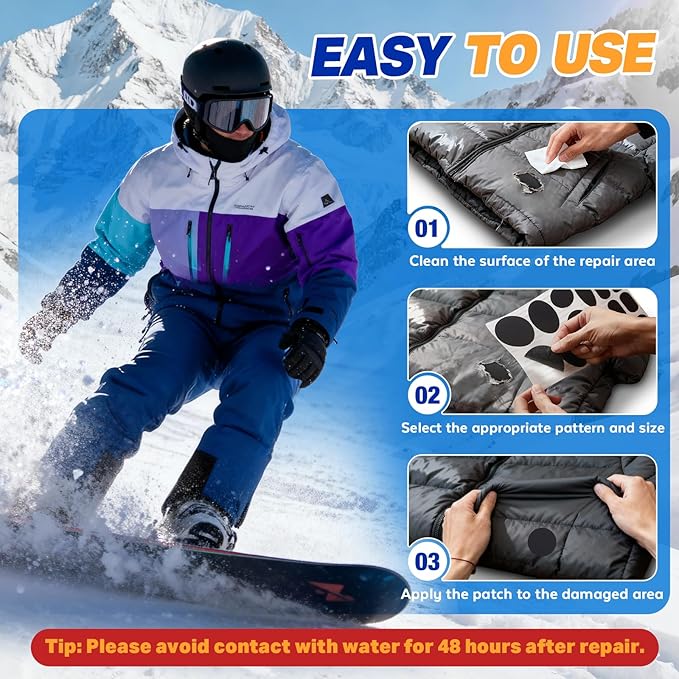 OAZ 35Pcs Down Jacket Repair Patch Kit Pre-Cut Nylon Patches for Clothes Self-Adhesive Fabric Tape Waterproof Lightweight Outdoor Gear Tenacious Repair Tape for Puffer Jacket Coat Tent Backpack(Blue)