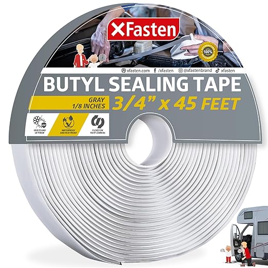 XFasten Butyl Tape Gray, 3/4 in x 45 ft x 1/8 in – Easy-to-Work-with Automotive Butyl Sealant Tape, Mess-Free Rubber Caulk for RV, EPDM Putty for Window, Headlight, Roof, Windshield, and Car Doors