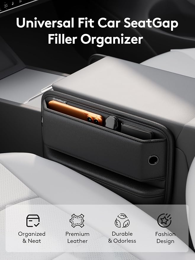 2 Pack Car Seat Gap Filler Organizer with Sun Visor Organizer, PU Leather Seat Gap Filler for Phone, Keys, Cards & Sunglasses, Front Seat Storage Side Pocket for Cars SUVs Trucks
