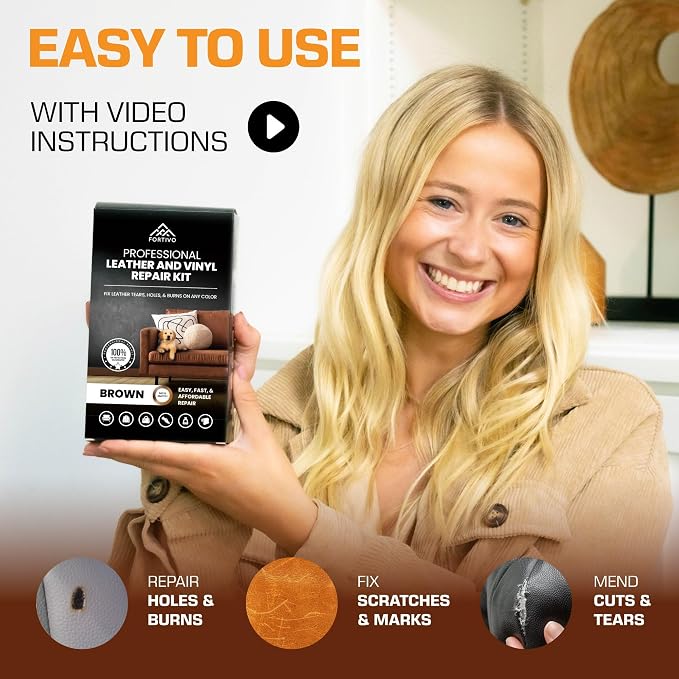 Brown Vinyl Repair Kit - Leather Color Restorer for Couches, Furniture, Car Seats, Purse, Jacket, and More - Advanced Gel, Filler, and Scratch Repair, Easy Match Guide