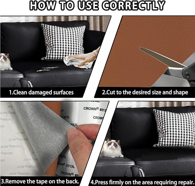 Leather Repair Patch Tape,3.9 x 63 Inches Self Adhesive Leather Patches for Furniture,Vinyl Repair Kit for Car Seat,Couches,Sofas,Office Chairs,Light Brown