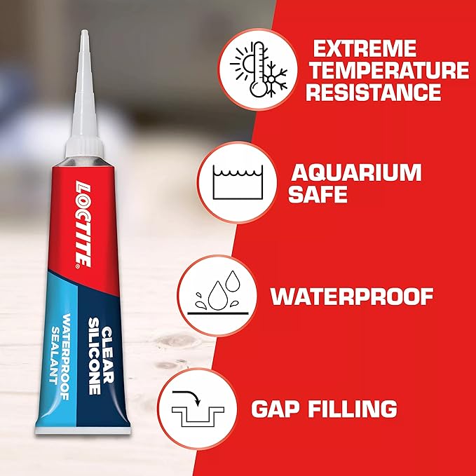 Loctite Silicone Sealant, Clear, 2.7 fl oz Tube, 1 Pack - 100% Waterproof Sealant for Glass, Ceramic, Wood, Plastic & More