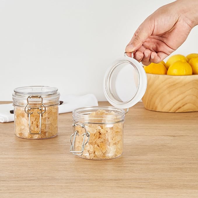 Restaurantware Food Container 2 Count 11.9 oz Plastic Airtight HInged Lid Jar Storage Canister Clear Wide Mouth