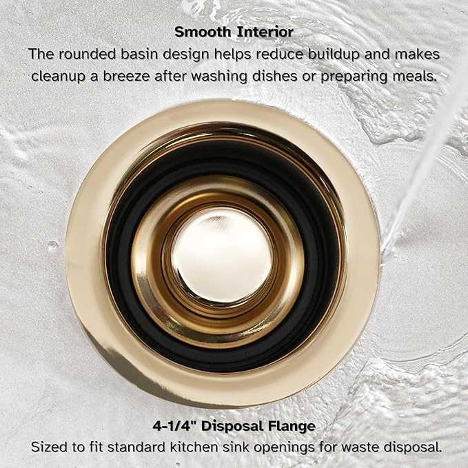 Westbrass D2089-01 4-1/4" Kitchen Sink Waste Disposal Drain Flange and Stopper, Polished Brass