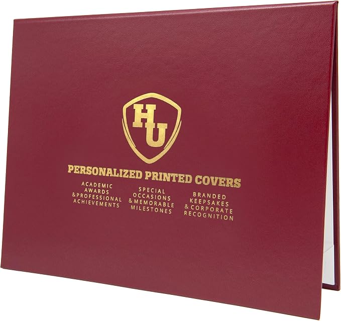Faux Leather Document Cover with Custom Metallic Foil Printing, Tent-Style Opening, Non-Padded Hardback, Professional Presentation for Awards, Diplomas, Certificates (Maroon, 11x14 Large Size)