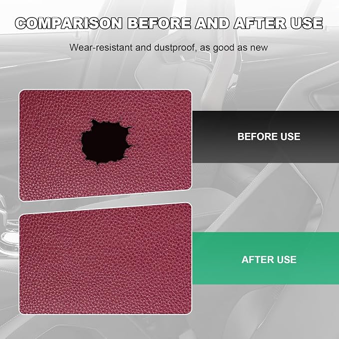 2 PCS Leather Repair Patch Tape, 4 x 8 Inch PU Vinyl Repair Patches for Car Upholstery Seat, Waterproof Self Adhesive Leather Tape Repair Kit for Furniture Couches Chairs (Wine Red)