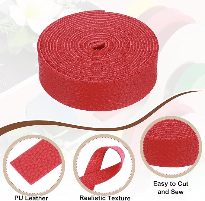 MECCANIXITY Faux Leather Strap, 1" Width x 98" Long Grained Leather Belt Strip Trim Roll for DIY Craft Projects, Pet Collars, Traction Ropes, Bag Straps, Hobby Workshop (Red)