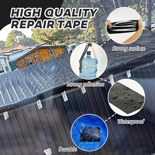 Black Awning Repair Tape,3INx25FT,Waterproof Repair Tape for Fabric,RV Awning,Tarp,Tent,Tarp,Tent,Sail,Underbelly,Boat Cover,Canvas,Outdoor Repair Patch,UVproof,Heavy Duty