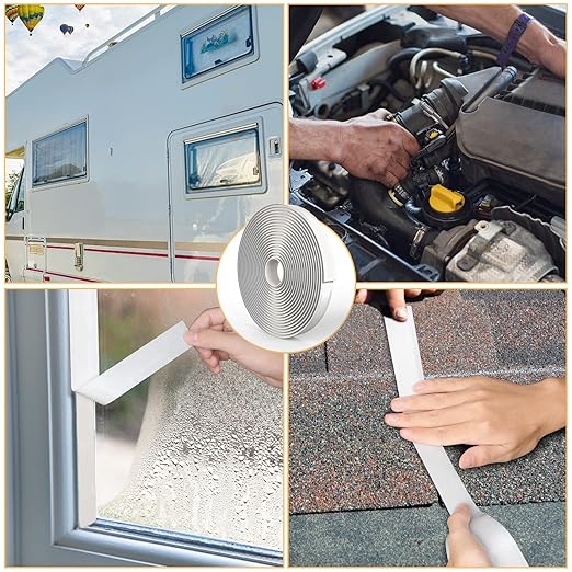 4 Pack Butyl Tape Bulk,1/8" x 3/4" x 30 ft, White Butyl Sealant Tape, Butyl Rubber Caulk Tape, Perfect Butyl Tape RV Window Sealant Tape, Roof Caulk Tape, Butyl Rubber Roll, EPDM Rubbers Roof Patching