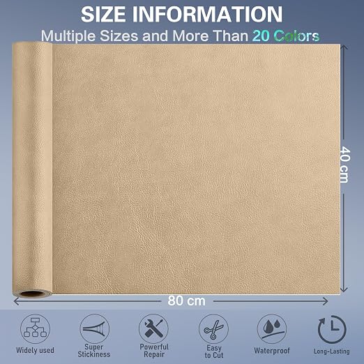 Self Adhesive Leather Repair Patch Kit, 31.4 in x 16 in Large Vinyl Leather Repair Tape for Furniture, Car Seat, Couch, Sofa, Chair Retro Beige