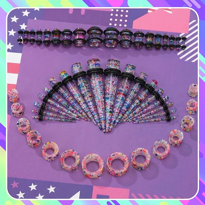 JieyueJewelry 50/54 Pieces Ear Stretching Kit 14G-00G Acrylic Tapers and Plugs + Silicone Tunnels - Ear Gauges Expander Set Body Piercing Jewelry