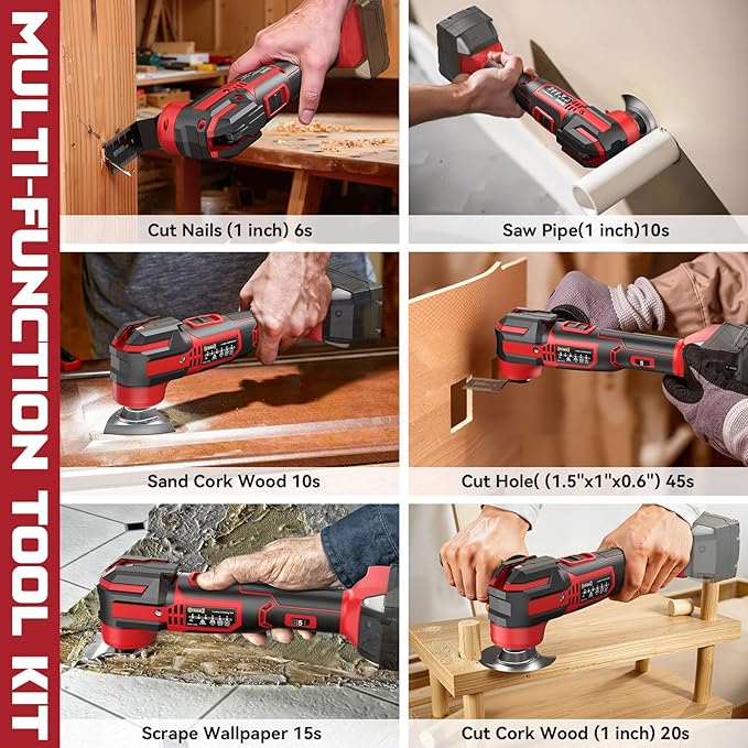 Cordless Oscillating Tool Compatible with Milwaukee 18V Battery(Tool Only), 21,000 OPM Upgraded Brushless 18V Oscillating Multi-tool with 6 Speed, LED Light, DIYtoolifz 4.5° Oscillating Tool for Wood