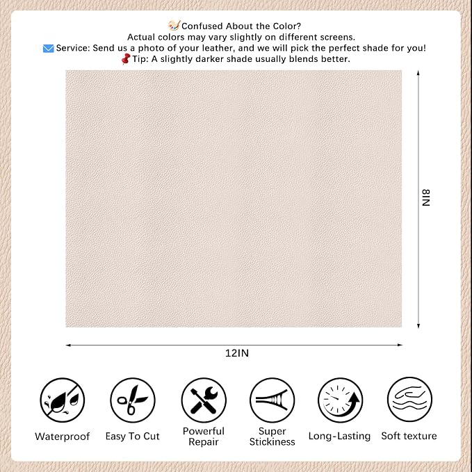 2 Pcs Ivory Gray Leather Repair Tape, 8x12 Inch Leather Repair Patch Self-Adhesive, Waterproof Faux Leather Patch, Vinyl Repair Tape for Couch, Sofas, Furniture, Office Chair, Car Seats
