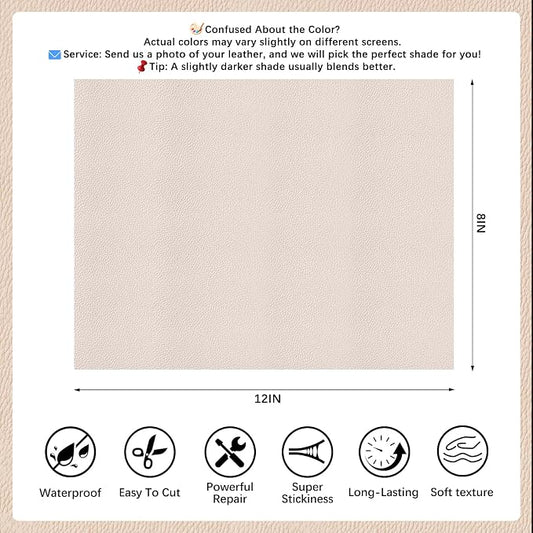 2 Pcs Ivory Gray Leather Repair Tape, 8x12 Inch Leather Repair Patch Self-Adhesive, Waterproof Faux Leather Patch, Vinyl Repair Tape for Couch, Sofas, Furniture, Office Chair, Car Seats