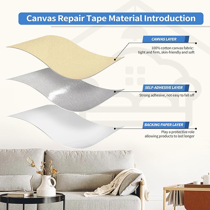 KING MOUNTAIN Canvas Repair Patch 16×30 Inch Self-Adhesive Waterproof Fabric Patch for Sofas, Tents, Furniture,Tote Bags, Car Seats (Beige)