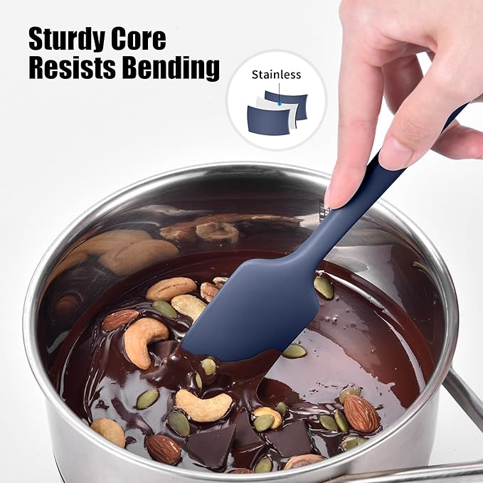 600°F Heat Resistant Small Spatula, Doosu Mini Food-Grade Silicone Bowl Scraper Compact Flexible Kitchen Cooking Baking Tool for Scraping Jar Jams Nut Butters & Mixing Stirring Sauce (Navy Blue)