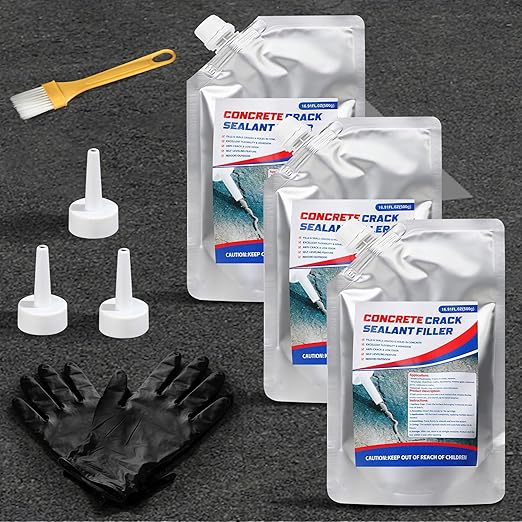 Concrete Crack Filler, 50.7 fl oz Self-Leveling Flexible Repair Sealant, High Elasticity Cement Crack Filler for Driveway, Sidewalk, Foundation, Indoor/Outdoor Use