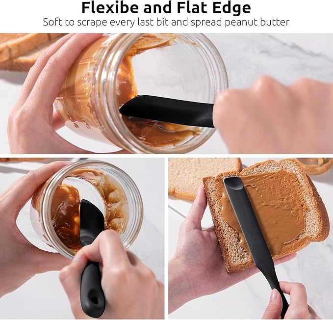 U-Taste Silicone Jar Spatula for Sourdough Starter: Long Skinny Food-Grade Jam Spreader, Sturdy Stirring Stick Bowl Scraper with Flexible Spoon Tip, Mixing Icing Tool, Peanut Butter Knife (Black)