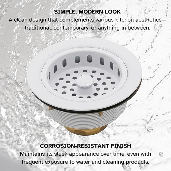 Westbrass D2145-50 3-1/2" Post Style Large Kitchen Sink Basket Strainer, Powder Coat White (2-Pack)