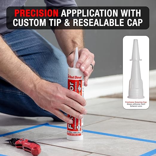 The Original Fix-A-Floor Loose Tile Repair Adhesive - Tile, Porcelain, Ceramic, Marble, Stone & Wood. Custom Tip for All Grout Sizes – 10.1 oz. *for Best Results Use The Proven Power of a Caulk Gun*