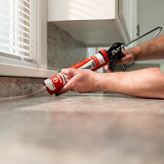 Red Devil 040520 Silicone Acrylic Caulk & Sealant, 100% Waterproof, Paintable, Off-White Caulking for Kitchen, Bathroom, Window, With Duraguard, 5.5 oz, Biscuit, Made in USA