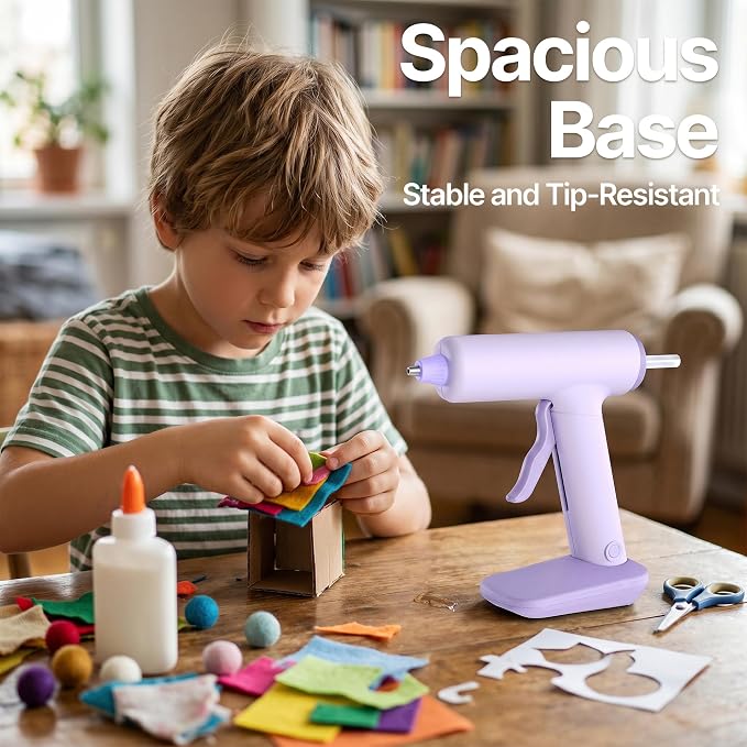 Cordless Hot Glue Gun Kit USB-C Rechargeable Magnetic Mount Base with 40 Premium Glue Sticks for DIY Crafts and Gifts（Purple）