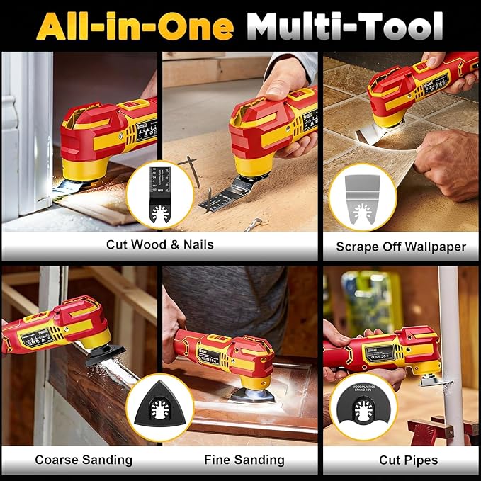 Cordless Oscillating Multi-Tool Compatible with DeWalt 20V Battery(Tool Only),21000 OPM Brushless Motor Power Oscillating Tools,4.5° Swing Angle,Side Battery Layout for Sanding/Cutting/Scraping