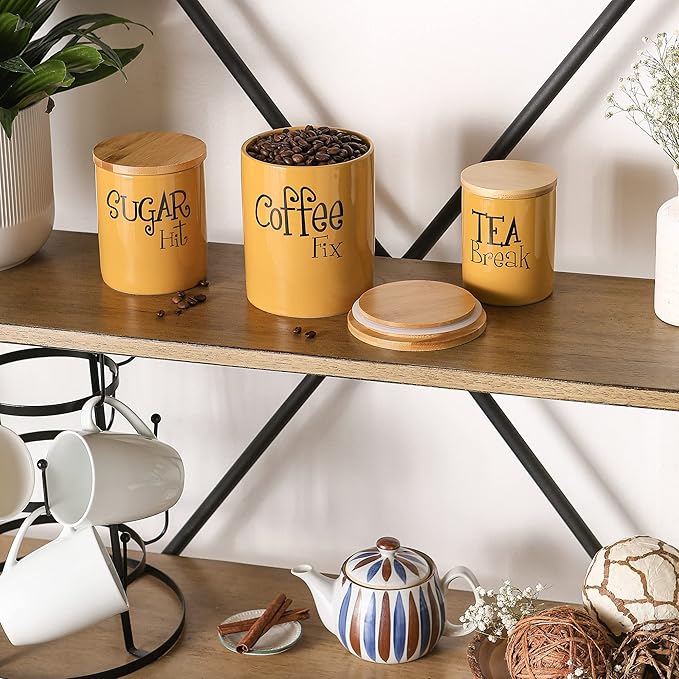 DII Kitchen Accessories Retro Collection, Ceramics, Canister Set, Honey, 3 Piece