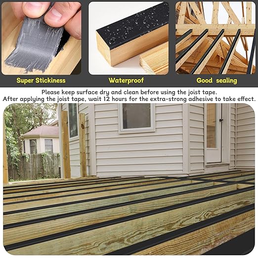Joist Tape for Decking 2'' X 50', 6 Rolls Weather Resistance Butyl Tape, Waterproof and Anti-Corrosion, Self-Adhesive for Wood Joists Decks Beams Roof Extend Deck Life