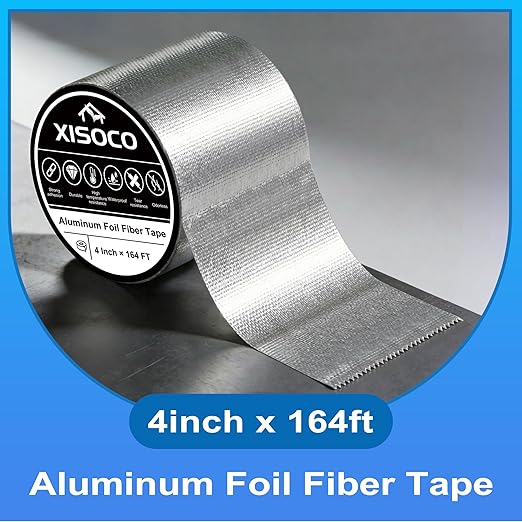 4Inch × 164FT Aluminum Foil Fiber Tape, for Duct Work, HVAC Fiberglass Heat Shield Tape, Greenhouse Sealing Tape, Heavy Duty Waterproof Silver Aluminum Foil Fiber Seal Tape