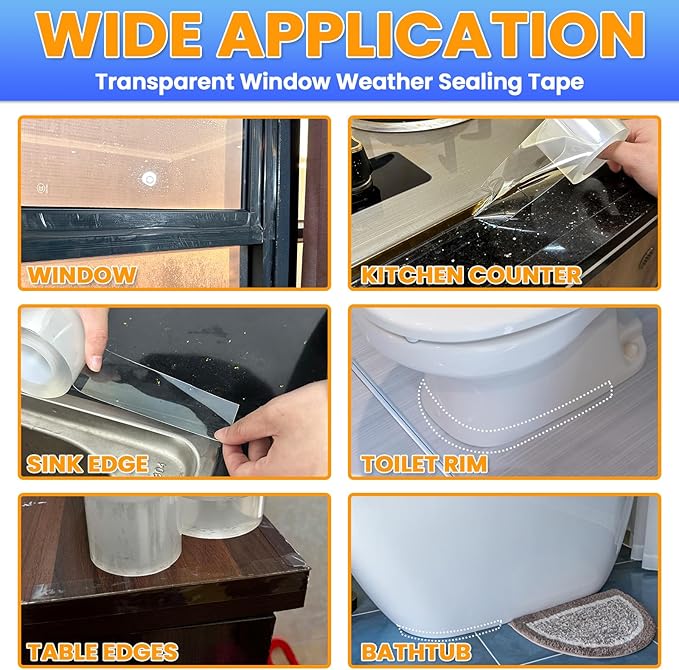 Transparent Window Weather Sealing Tape 3 Inch x 33 FT Clear Window Insulation Sealing Tape No Residue Sealing Film Tape