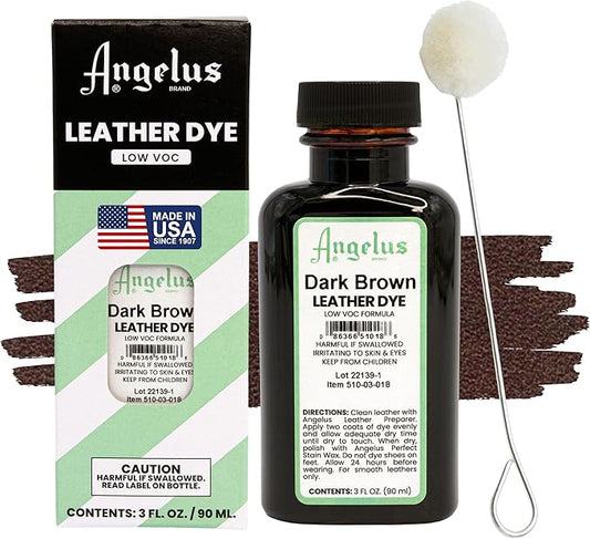 Angelus Leather Dye - Flexible Leather Dye for Shoes, Boots, Bags, Crafts, Furniture, & More 3oz, Dauber Included (Dark Brown)