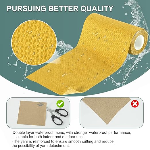Linen Canvas Repair Tape, 4×63 Inches Yellow Waterproof Self-Adhesive Patch for Outdoor Gear, Durable Fabric Tape for Boat Covers, Couch,Tents, Sofas, Sun Shades, Awnings, and Lounge Chairs