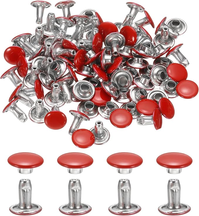 uxcell 120Set Leather Rivets, 8mm Double Cap Rivet Tubular Metal Studs Repairs Decoration Craft Accessories for Repair Decorate Leather Craft Belt Bag Shoes Purse Belts, Red