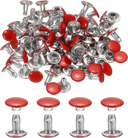uxcell 120Set Leather Rivets, 8mm Double Cap Rivet Tubular Metal Studs Repairs Decoration Craft Accessories for Repair Decorate Leather Craft Belt Bag Shoes Purse Belts, Red