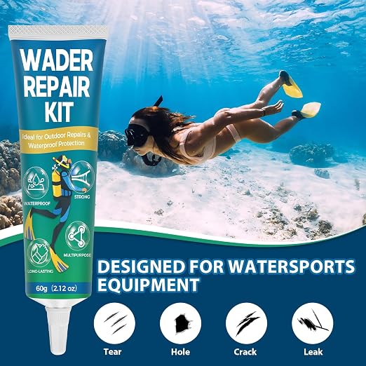Wetsuit Repair Kit, Wader Patch Kit, Flexible Wader Repair Glue, Durable Waterproof Adhesive Seals Cracks, Rips, Tears & Holes on PVC Inflatables, Tents and More