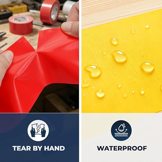 Reniteco 3 Pack Duct Tape, 2 in x 10 Yards Heavy Duty, High-Density Mesh – Clean Tear, No Residue, Waterproof, UV Resistant, for DIY, Color-Coding, Home & Outdoor (Red, Navy Blue, Yellow)