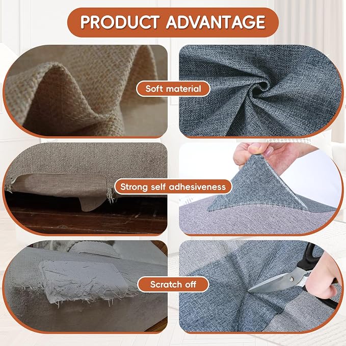 Linen Fabric Repair Tape 2 Pcs 8x12 Inch, Self Adhesive Couch Patch Repair Fabric Tape for Furniture, Linen Patch Kit for Couch, Carpet, Upholstery, Chair, Sofa, Cushion, Bag (Medium Grey)