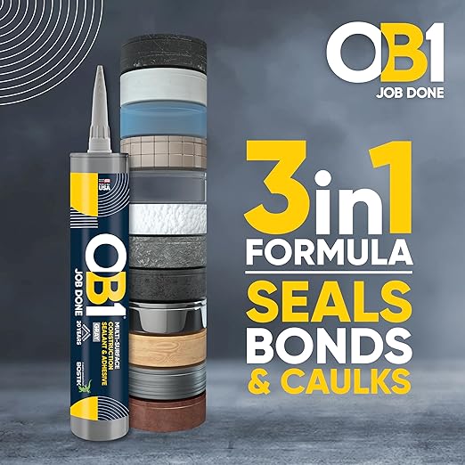 OB1 Universal Caulk Sealant & Adhesive Gray 10.1oz | Professional Grade Premium All-in-One Advanced Hybrid 3-in1 | Water Resistant Internal & External | Shrink Crack UV & Fade Resistant | 1 Cartridge