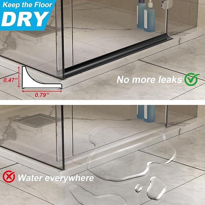 98Inch Shower Threshold Water Dam, Self-Adhesive Silicone Shower Barrier Water Stopper Shower Door Bottom Seal Strip Shower Splash Guard for Bathroom Kitchen Bathtub