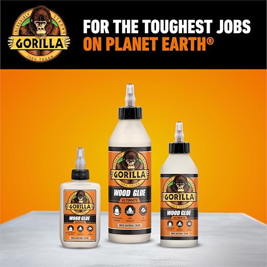 Gorilla Ultimate Waterproof Wood Glue, Natural Wood Color, 8 Ounce (Pack of 1) - Waterproof for Indoor or Outdoor Projects and Repairs