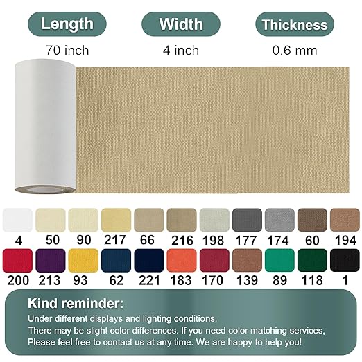 Linen Canvas Repair Tape, 4×63 Inches Beige Waterproof Self-Adhesive Patch for Outdoor Gear,Durable Fabric Tape for Boat Covers,Couch,Tents,Sofas,Sun Shades,Awnings,Lounge Chairs